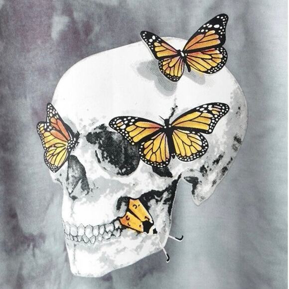 Rue 21 Romwe Gray White Tie Dye Skull Butterflies Halloween Crop Top Sm Size 4 - Picture 3 of 13